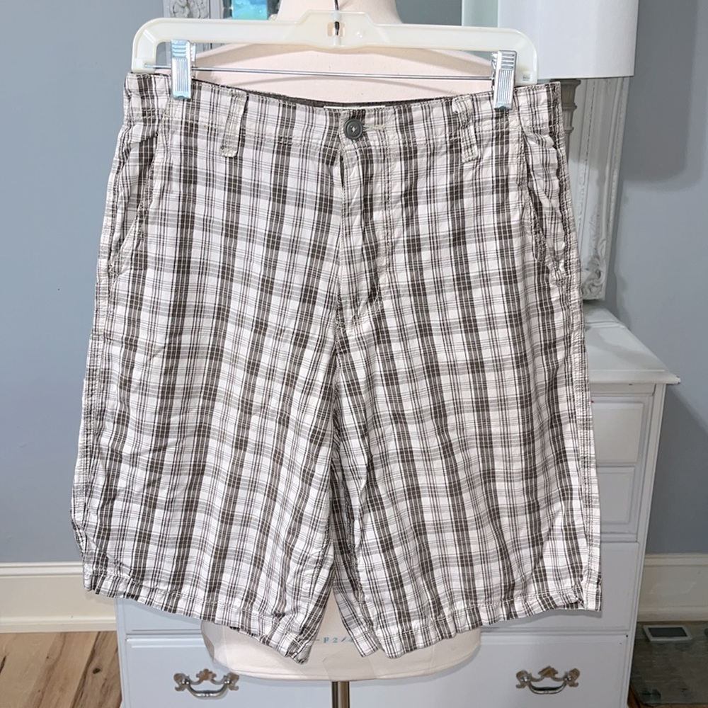 Mens Shorts Plaid Brown Cotton Size 30
